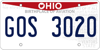 OH license plate GOS3020