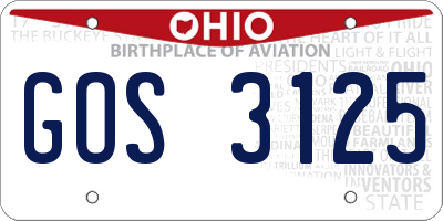 OH license plate GOS3125