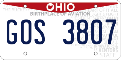 OH license plate GOS3807
