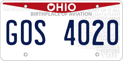 OH license plate GOS4020