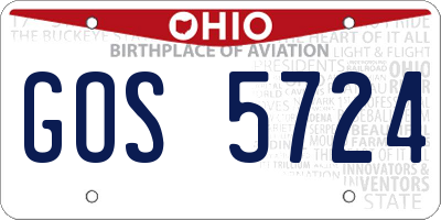 OH license plate GOS5724