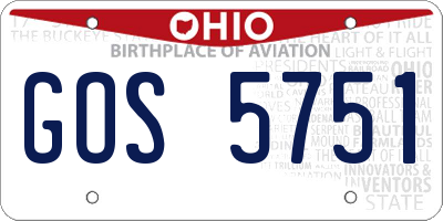 OH license plate GOS5751