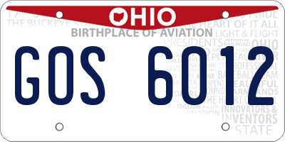 OH license plate GOS6012