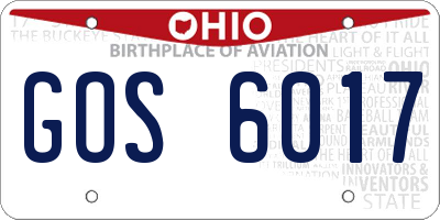 OH license plate GOS6017