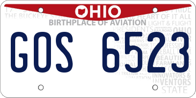 OH license plate GOS6523