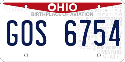 OH license plate GOS6754