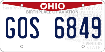 OH license plate GOS6849