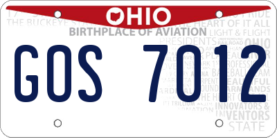 OH license plate GOS7012