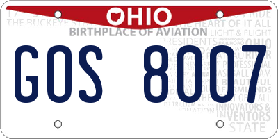 OH license plate GOS8007