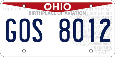 OH license plate GOS8012