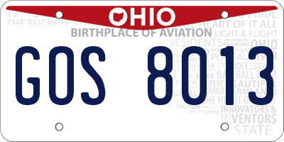 OH license plate GOS8013