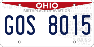 OH license plate GOS8015