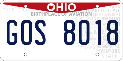 OH license plate GOS8018