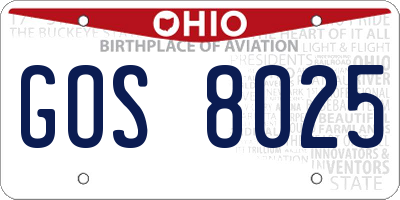 OH license plate GOS8025