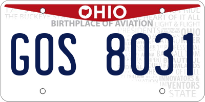 OH license plate GOS8031