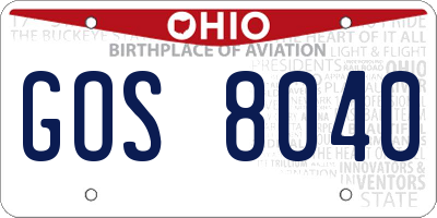 OH license plate GOS8040