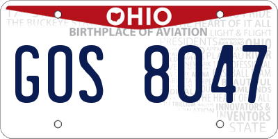 OH license plate GOS8047