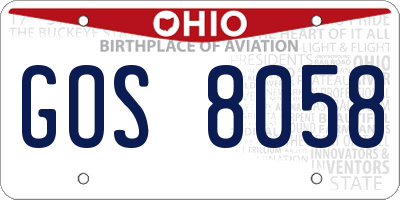 OH license plate GOS8058