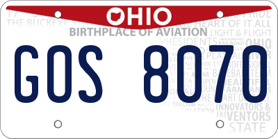 OH license plate GOS8070