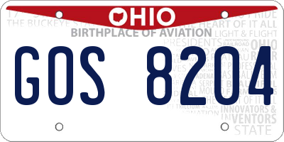 OH license plate GOS8204