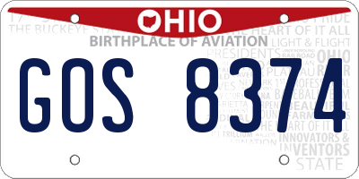 OH license plate GOS8374