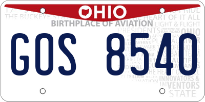 OH license plate GOS8540