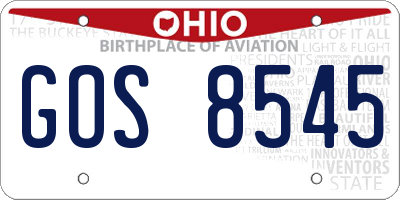 OH license plate GOS8545