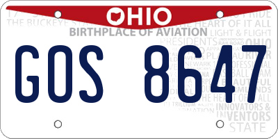 OH license plate GOS8647