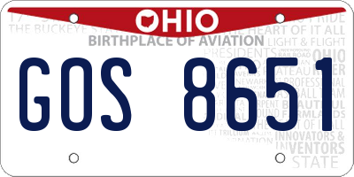 OH license plate GOS8651