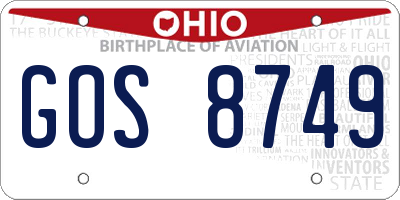 OH license plate GOS8749