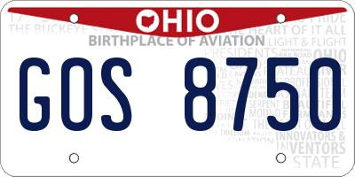 OH license plate GOS8750