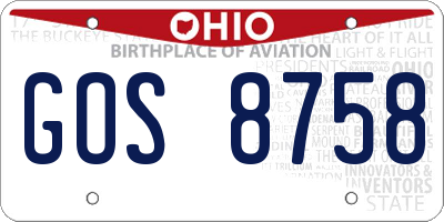OH license plate GOS8758