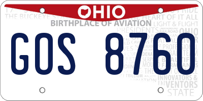 OH license plate GOS8760