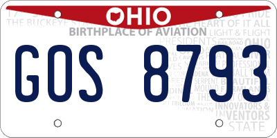 OH license plate GOS8793