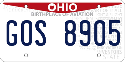 OH license plate GOS8905
