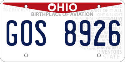 OH license plate GOS8926
