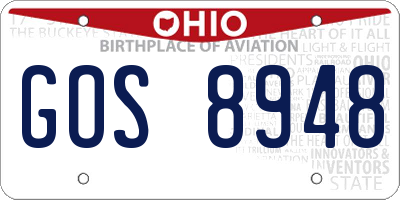 OH license plate GOS8948