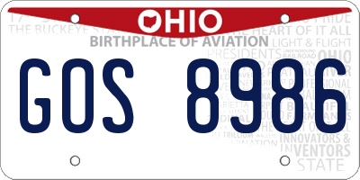 OH license plate GOS8986