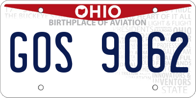 OH license plate GOS9062