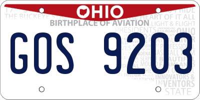 OH license plate GOS9203