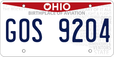 OH license plate GOS9204