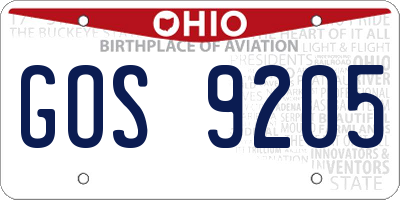 OH license plate GOS9205