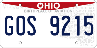 OH license plate GOS9215