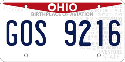 OH license plate GOS9216