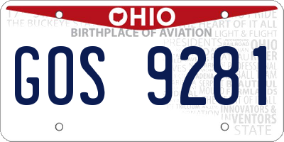 OH license plate GOS9281