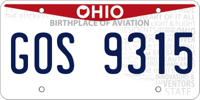 OH license plate GOS9315