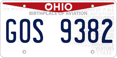 OH license plate GOS9382