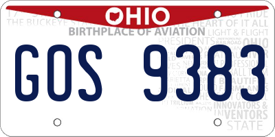 OH license plate GOS9383