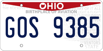OH license plate GOS9385