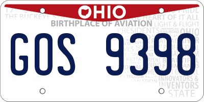 OH license plate GOS9398